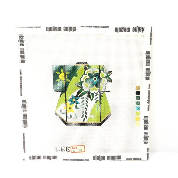 Lee Designs Green Flower Petite Kimono Needlepoint Canvas Hand Painted 18ct - Picture 2 of 4
